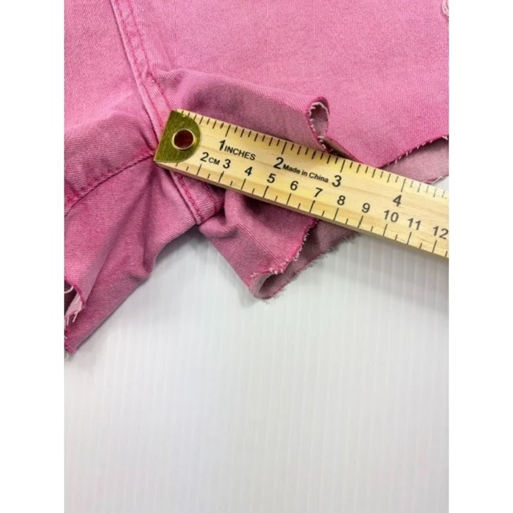 Y2K Pink Denim Two‎ Piece Set Crop Vest Raw Hem Star Cutout Shorts Size Small